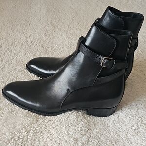 Saint Laurent Wyatt Nero Sleek Black Leather Ankle Boots, Size 43.5